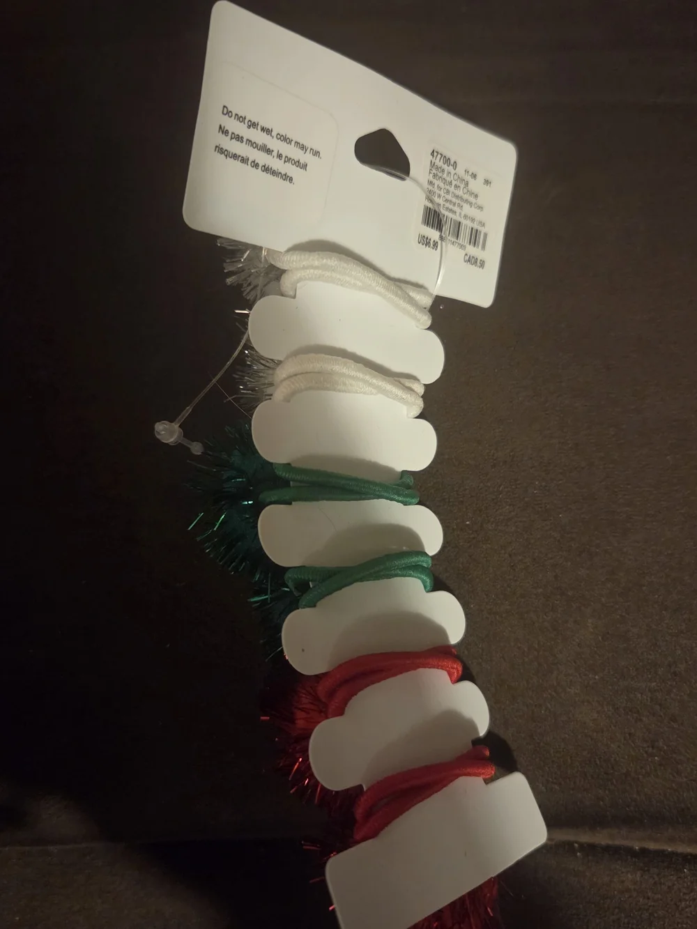 Claire's Holiday Tinsel Pom-Pom Elastics - Red, Green, Silver